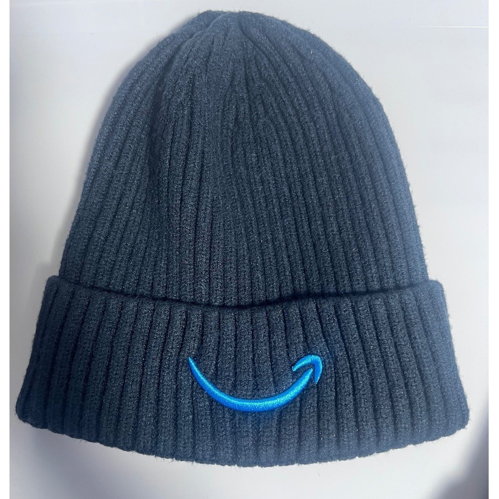 Amazon Smile Logo Ribbed Cuffed Beanie Navy Blue One Size